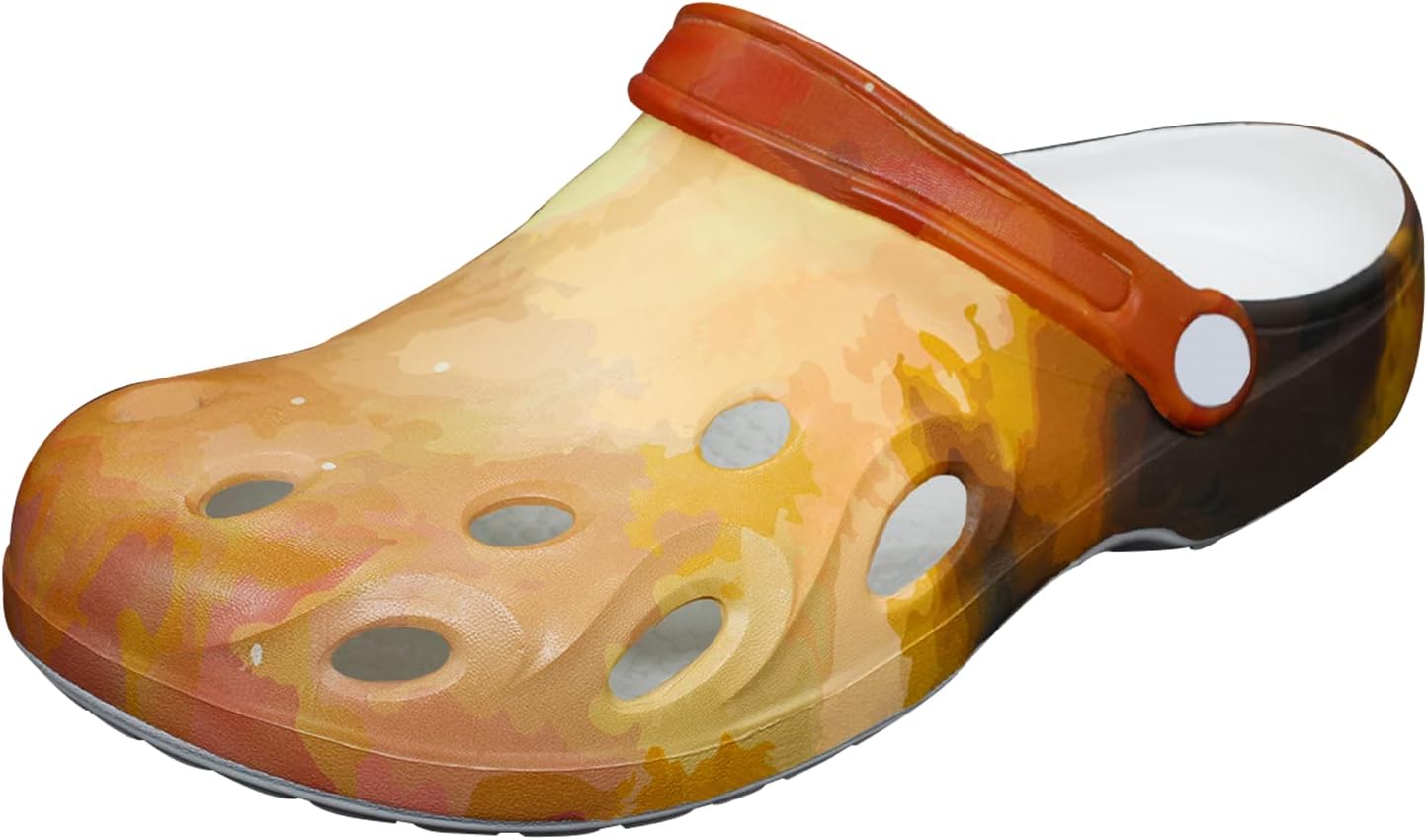 

Мужские и женские классические клогги FolHaoth с эффектом тай-дай, мягкая амортизирующая подошва, садовая обувь с поддержкой свода стопы, противоскользящие сандалии для улицы, пляжа, душа и дома, Camoyellow