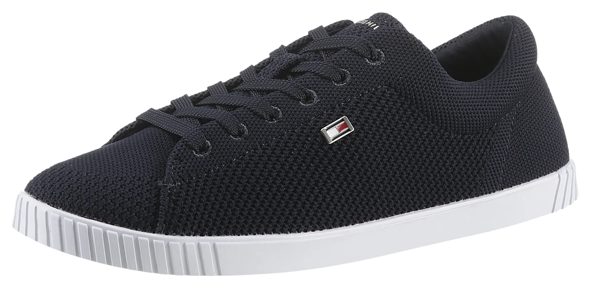 

Кроссовки Tommy Hilfiger "FLAG LACE UP SNEAKER KNIT", повседневная обувь, полуботинки, туфли на шнуровке с этикеткой-флажком сбоку, синий