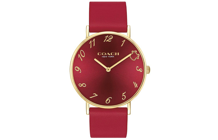 

COACH Часы Perry Wrist Watch Quartz Movement Genuine Leather Strap 36mm Red Watch Dial Women's Watch