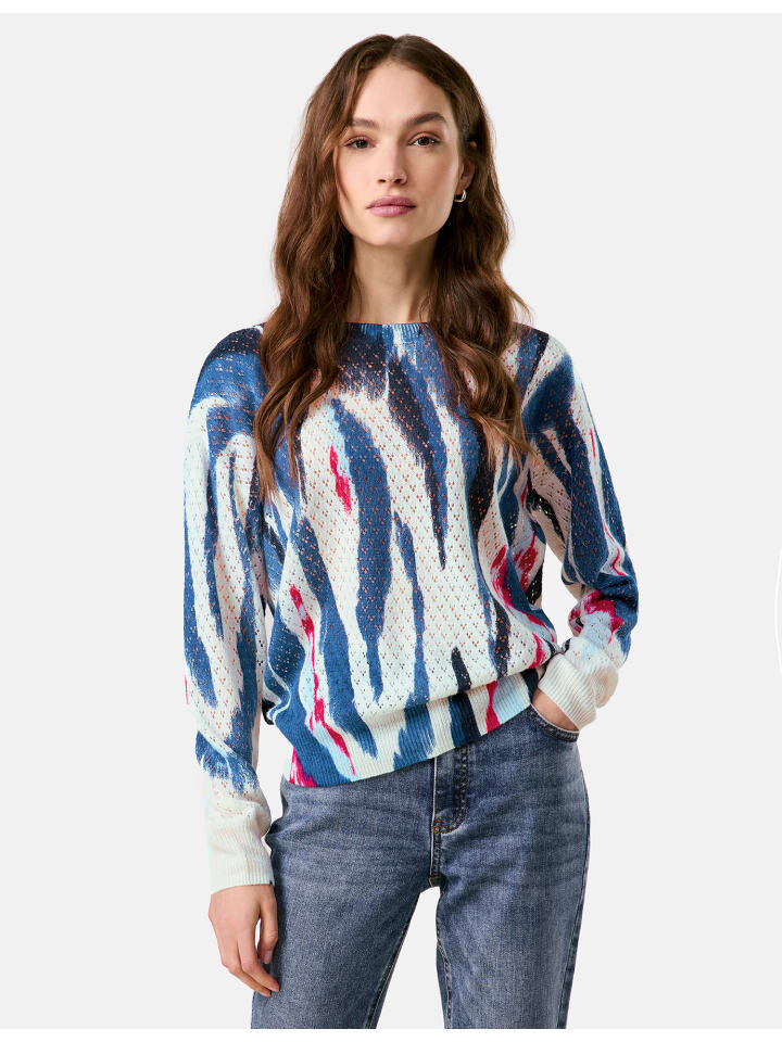 

Пуловер TAIFUN Pullover Langarm Rundhals, цвет Savoy Blue gemustert