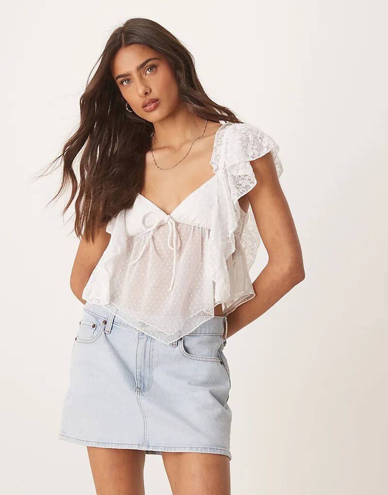 

Белый топ с открытой спиной и кружевными оборками ASOS DESIGN