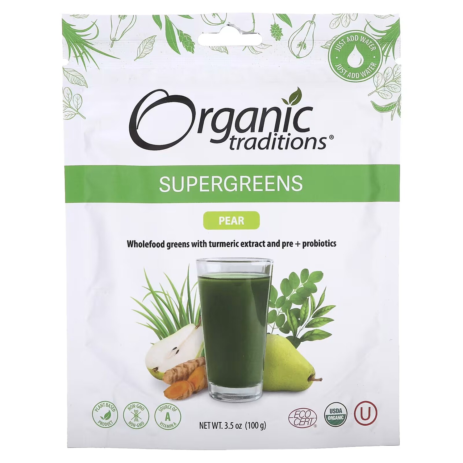 

Добавка Organic Traditions Supergreens Pear, 100 г