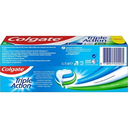 Colgate Зубная паста тройного действия с фторидом против кариеса помогает сохранить зубы белыми, освежает дыхание, мята, 75 мл — упаковка из 2 шт. — фото 2