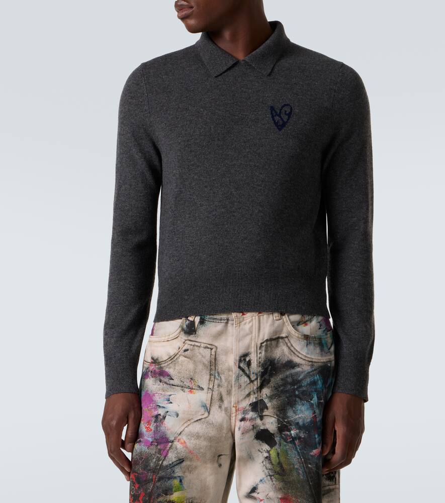Джерси поло из жаккардовой шерсти и яка Acne Studios, Dark Grey Melange — фото 3