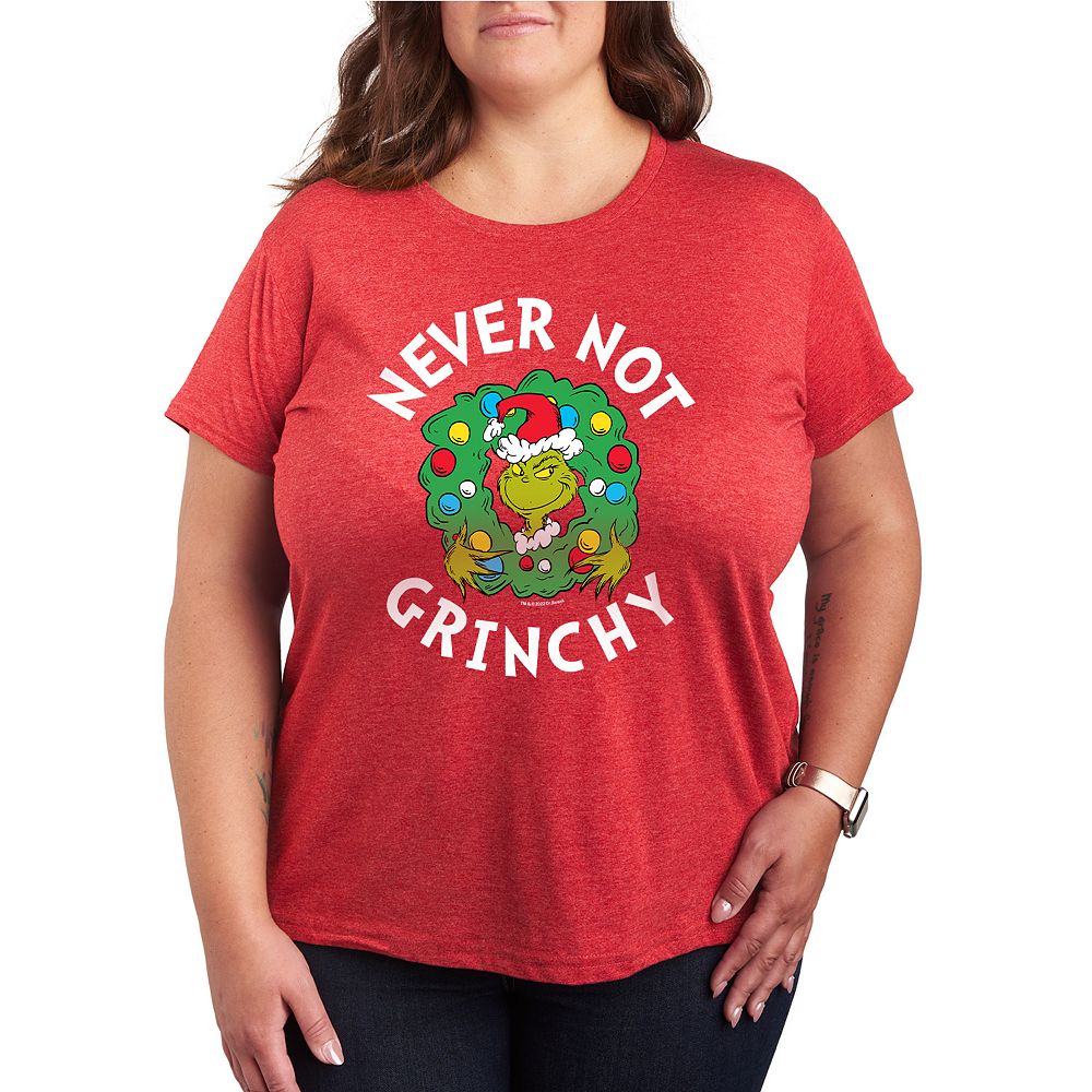 

Футболка больших размеров с рисунком Dr. Seuss Grinch Never Not Grinchy Licensed Character, цвет Heather Red