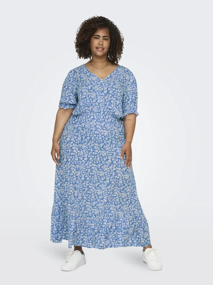 

Летнее платье ONLY CARMAKOMA "CARCHIANTI S/S CALF DRESS WVN NOOS", с воланом, белый