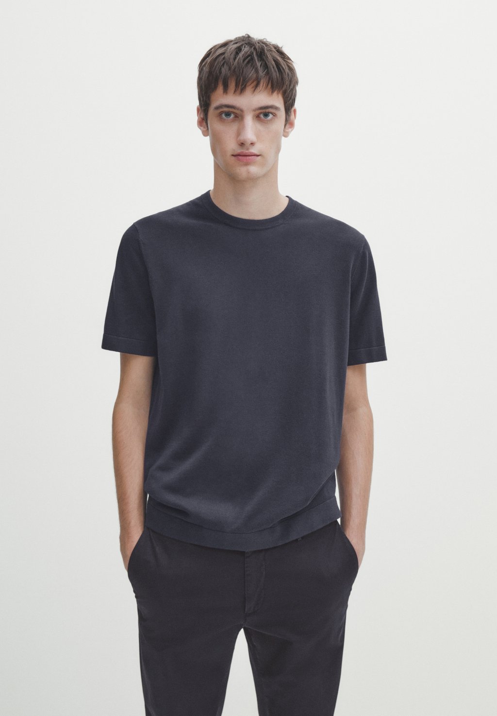 

Базовая футболка Ribbed Short Sleeve Massimo Dutti, цвет blue black denim