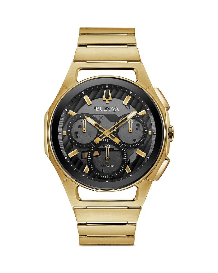 

Браслет Bulova Curv с золотистыми звеньями, часы, 44 мм, черный