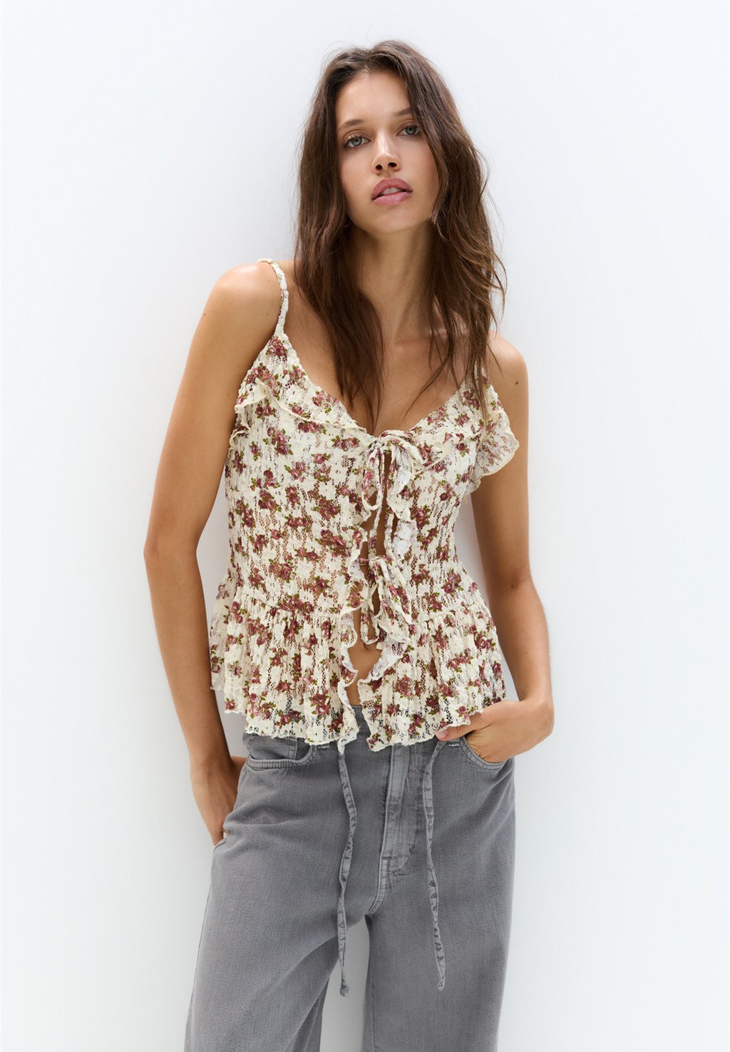

Топ FLORAL PULL&BEAR, бежевый