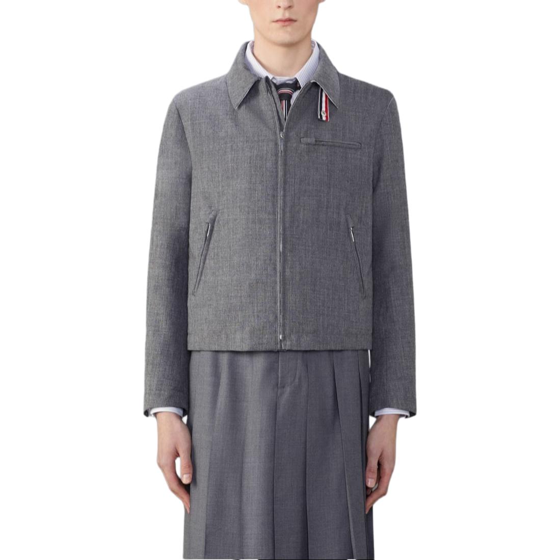 

THOM BROWNE Застёгивающаяся на молнию шерстяная рубашка, Medium Gray