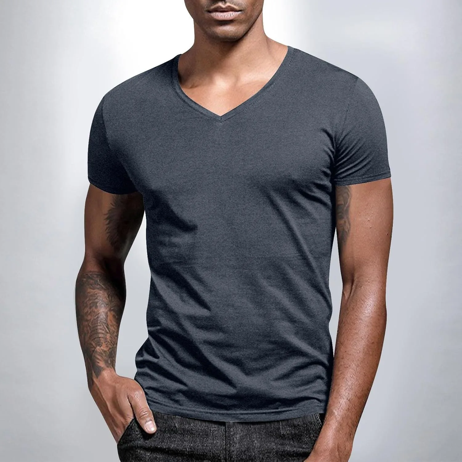 Мужская футболка с V-образным вырезом Casual Short Sleeve для тренировок — фото 2
