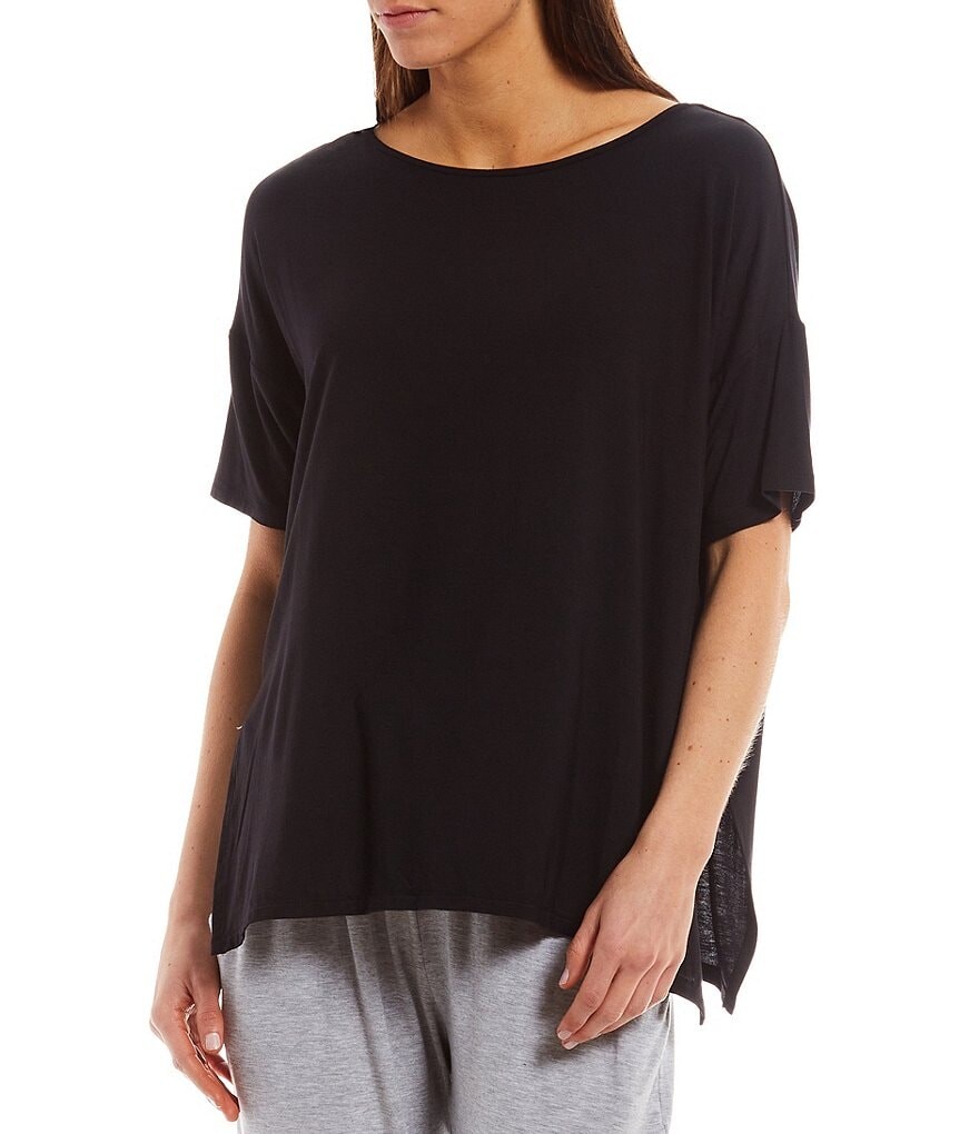 

Donna Karan однотонная рубашка с заниженными плечами, короткими рукавами и круглым вырезом, черный