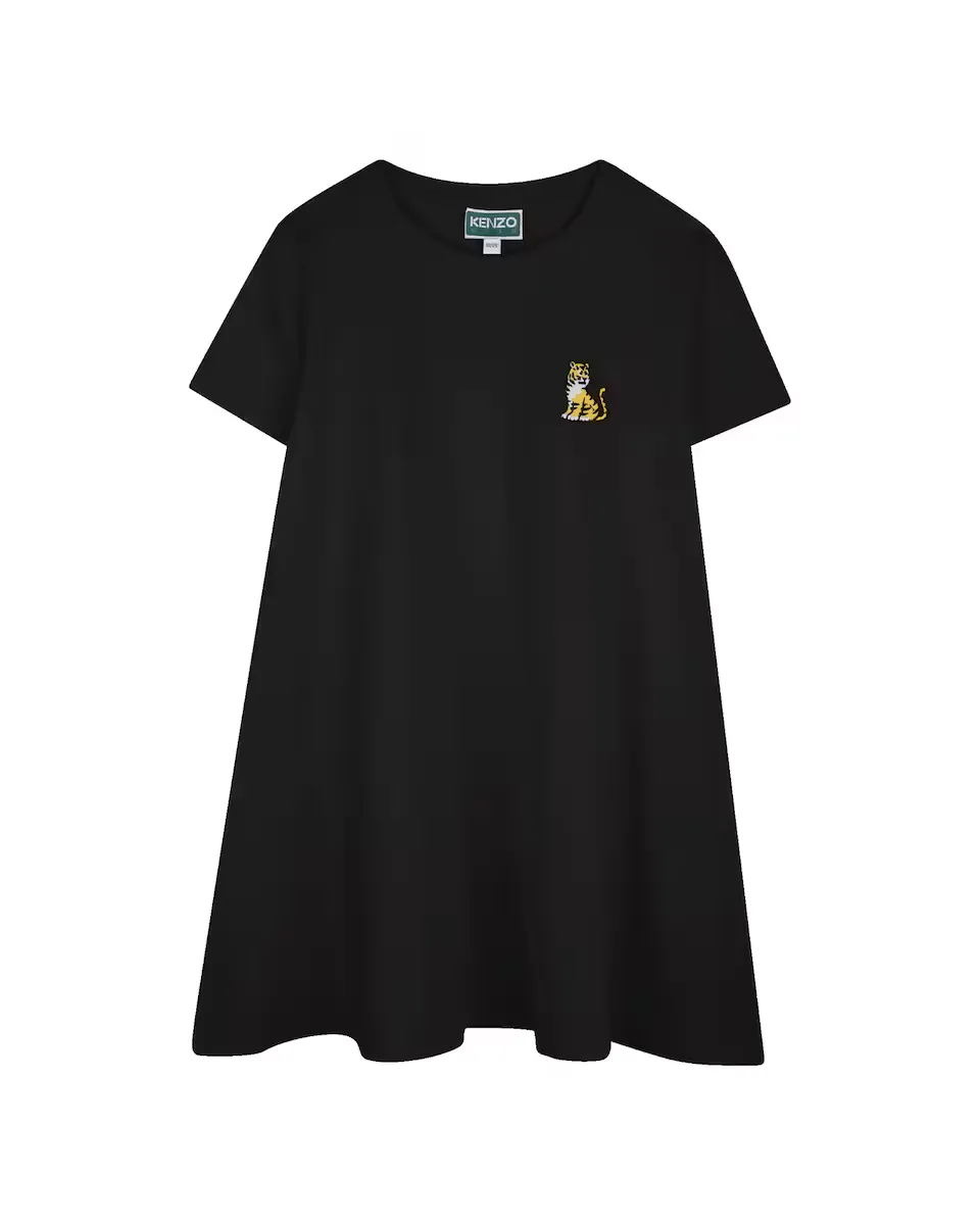 

Платье для девочки 100% хлопок с короткими рукавами Kenzo Kids, чёрный