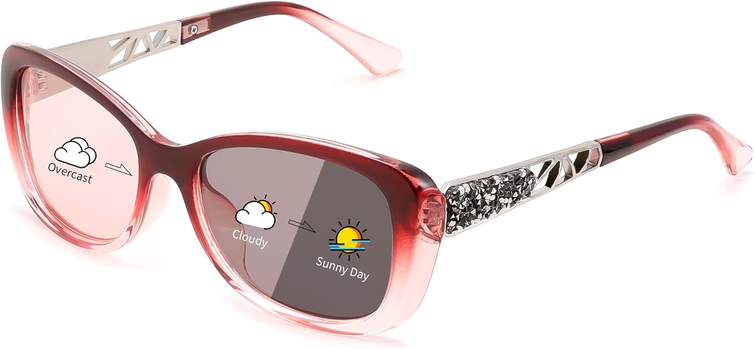 

Женские поляризованные солнцезащитные очки FEISEDY в стиле ретро с фотохромными линзами и сверкающими кристаллами, защита UV400, артикул B0144, A-polarized Photochromic Red