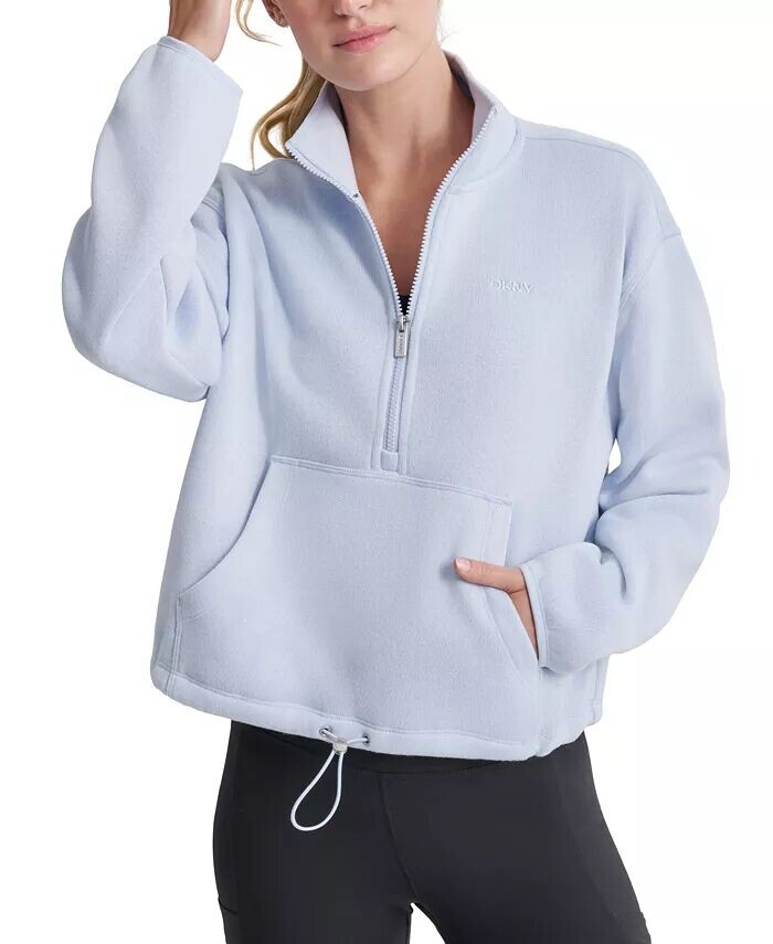 

Женский флисовый свитер с застежкой-молнией и подолом-банджи DKNY, синий