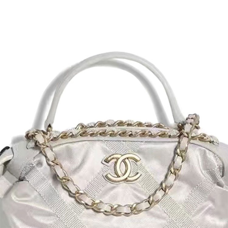 Сумка-шоппер из сатина и нейлона, серебристо-серая, женская CHANEL — фото 2