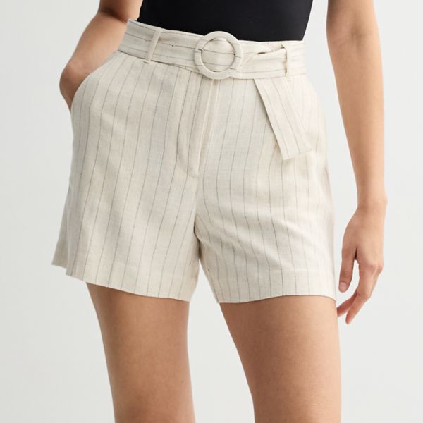 

Женские шорты с высокой талией и поясом спереди Nine West, цвет beige pinstripe