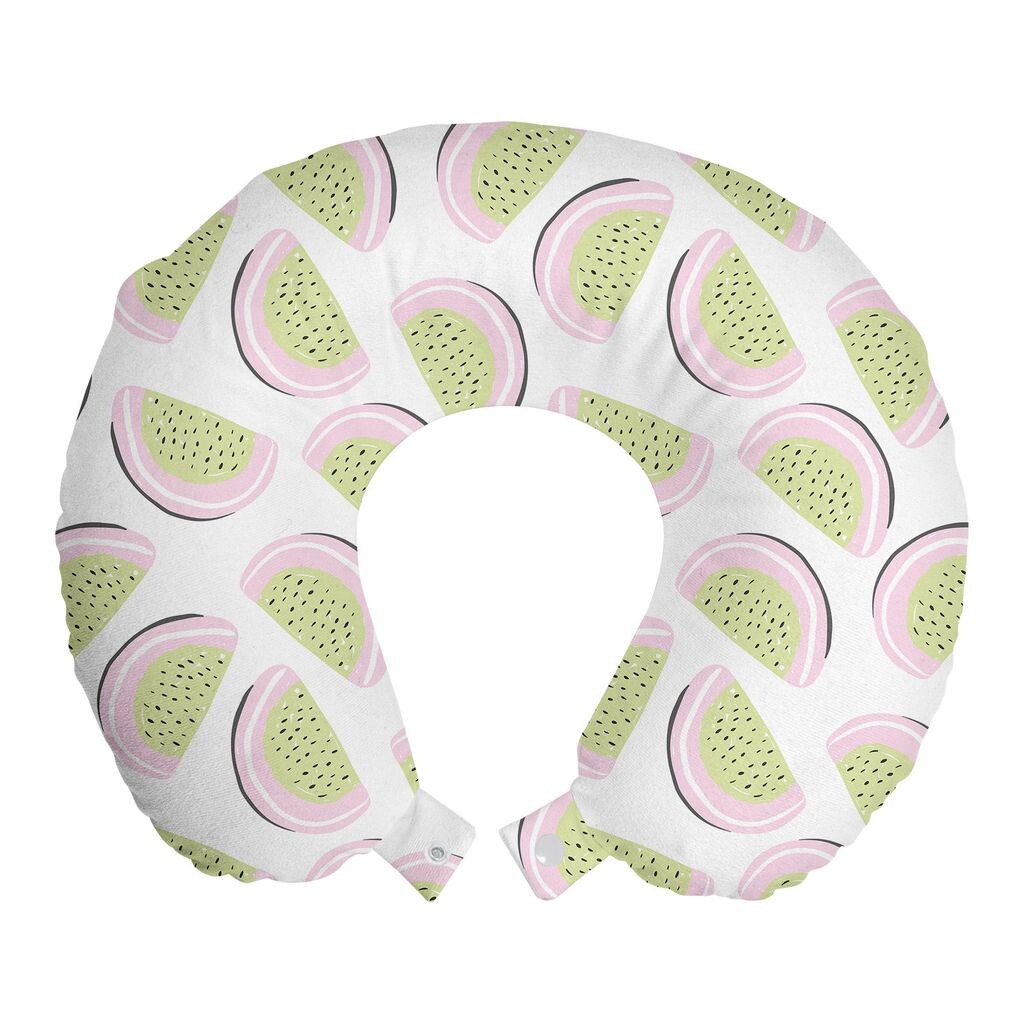 

Подушка для путешествий ABAKUHAUS Melon Travel Pillow, Fresh Abstract Watermelon, пенопластовый дорожный предмет для самолета и автомобиля, 30x30 см, нежно-розово-зеленый