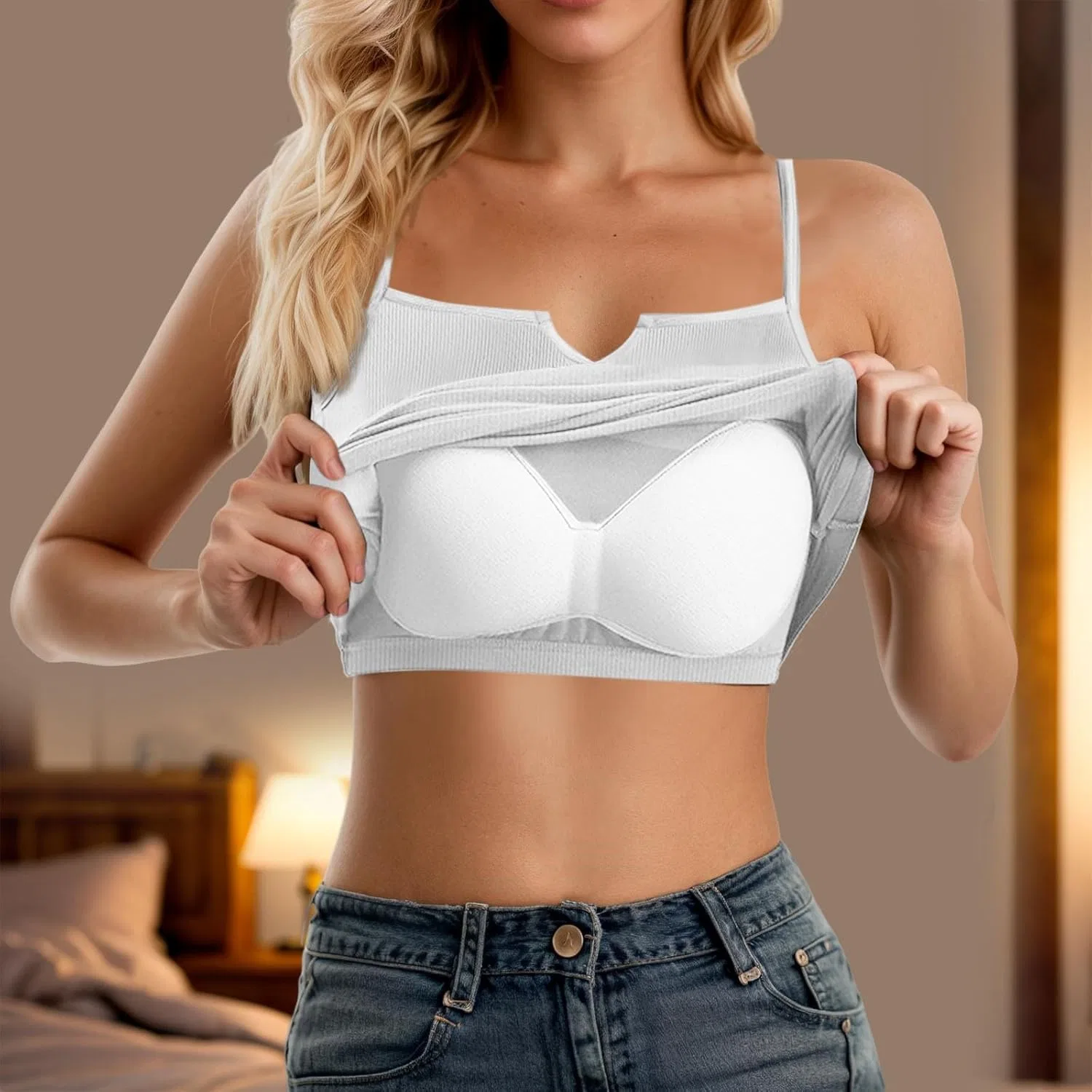 Топ-танк с встроенным бюстгальтером Ribbed Camisole, Y2K Athletic, Generic, White — фото 3