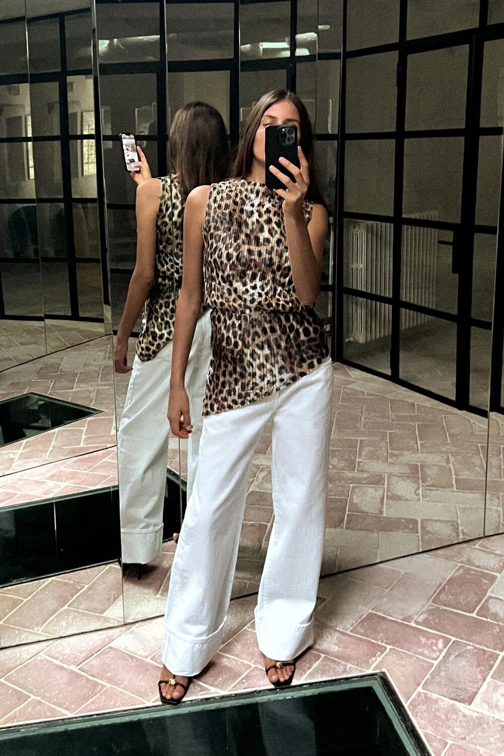 

Асимметричный плиссированный топ ZARA, цвет leopard