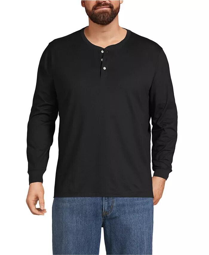 

Футболка с длинным рукавом для мужчин Big and Tall Super-T Henley Lands' End, черный