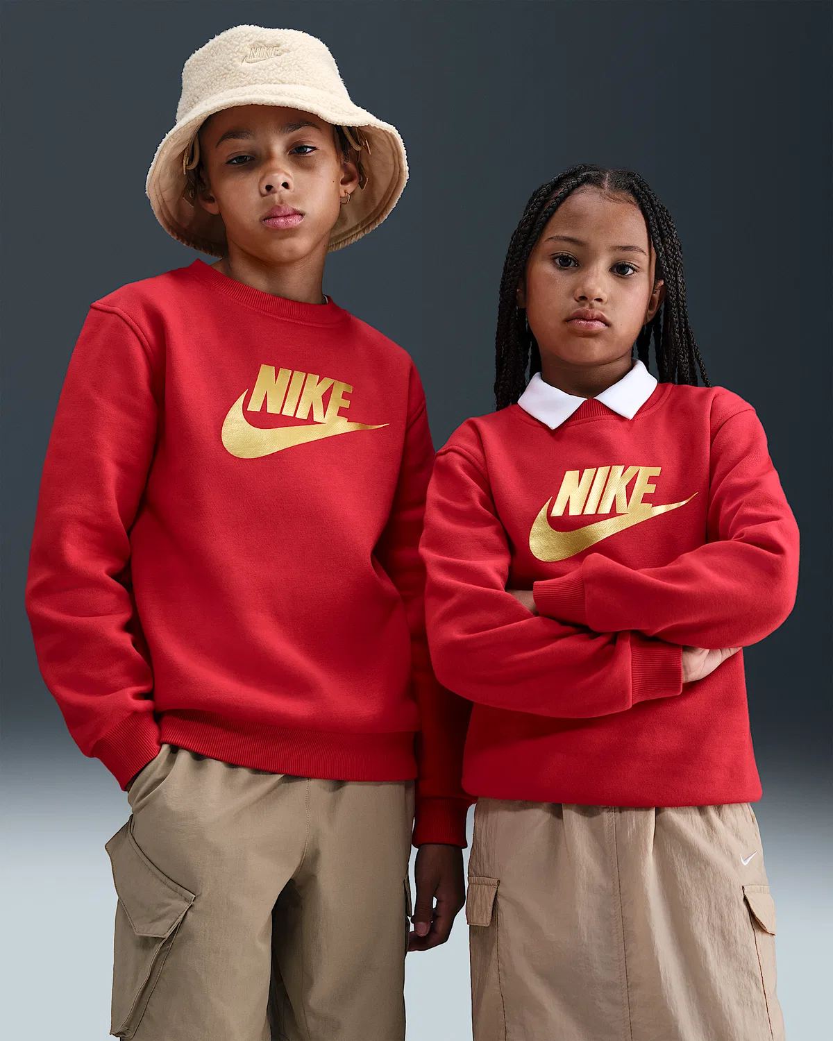 Детская толстовка с круглым вырезом Nike Sportswear Club Fleece, University Red/Metallic Gold