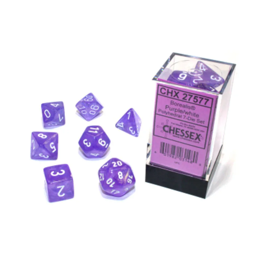 

Поли-набор фиолетовый с белым (7) (3-е издание), Dice - Borealis - Poly Set (Chessex)