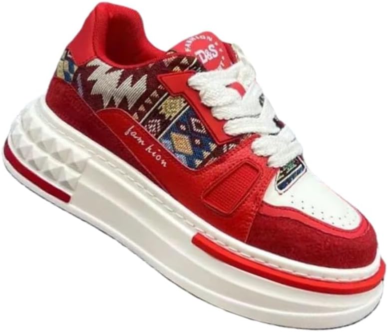 

Мужские стильные спортивные кроссовки на танкетке с узорчатым верхом. Толстая подошва сочетает в себе моду и комфорт, подходит для повседневных прогулок и походов Fmshi, красный