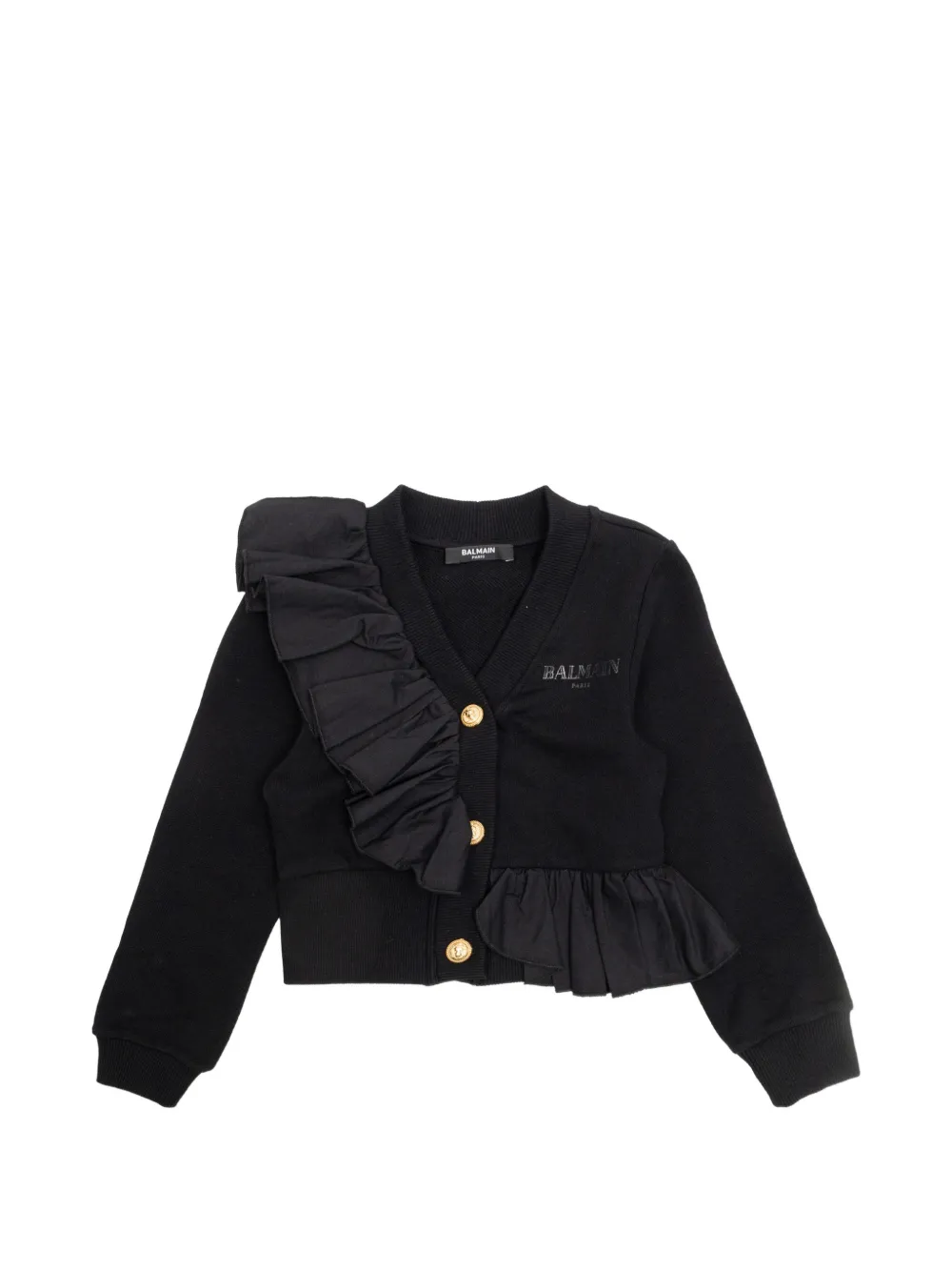 

Кардиган на пуговицах с оборками Balmain Kids, черный