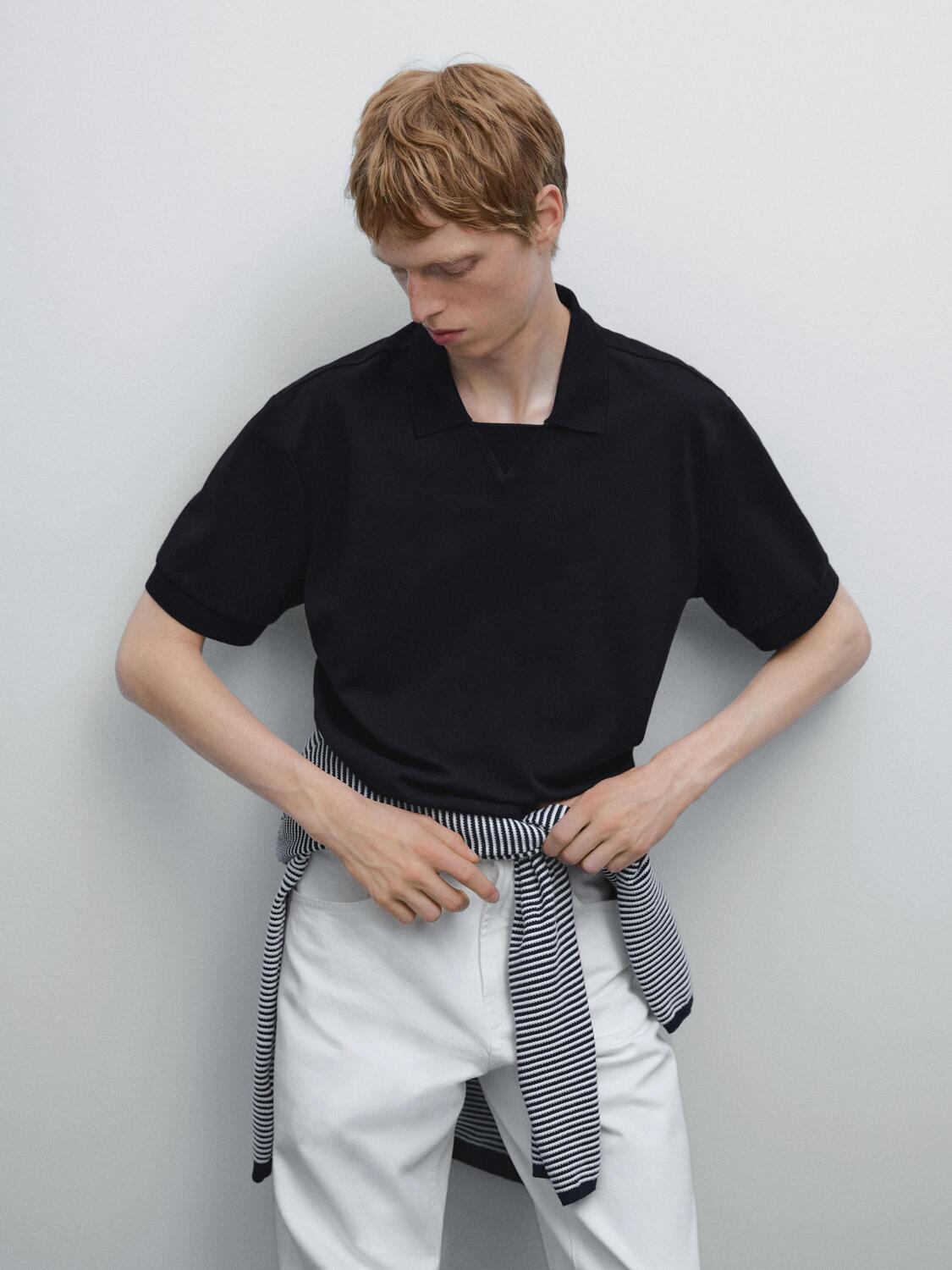 

Рубашка-Поло с короткими рукавами и микротекстурой Massimo Dutti, темно-синий