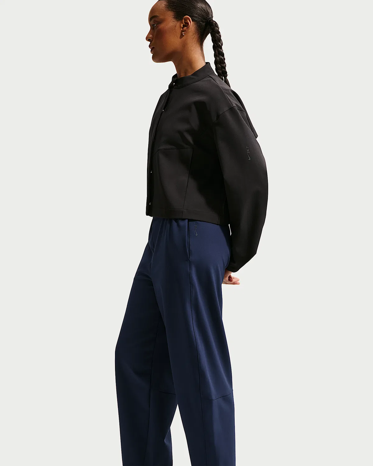 Женские штаны Nike 24.7 PerfectStretch Dri-FIT с высокой посадкой, свободного кроя, Midnight Navy/Dark Obsidian — фото 4