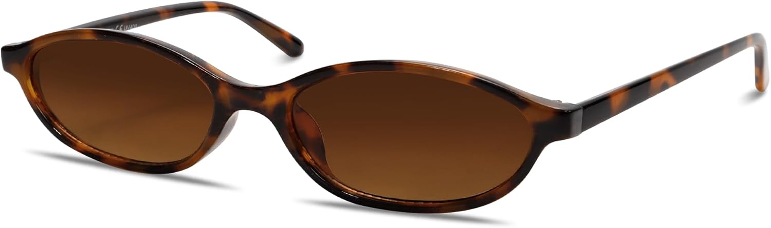 

Ретро-солнцезащитные очки овальной формы для женщин, стильные «кошачий глаз» в стиле 90-х, легкие, узкие, модные, с защитой от УФ-излучения GUVIVI, Leopard Frame - Brown Lens