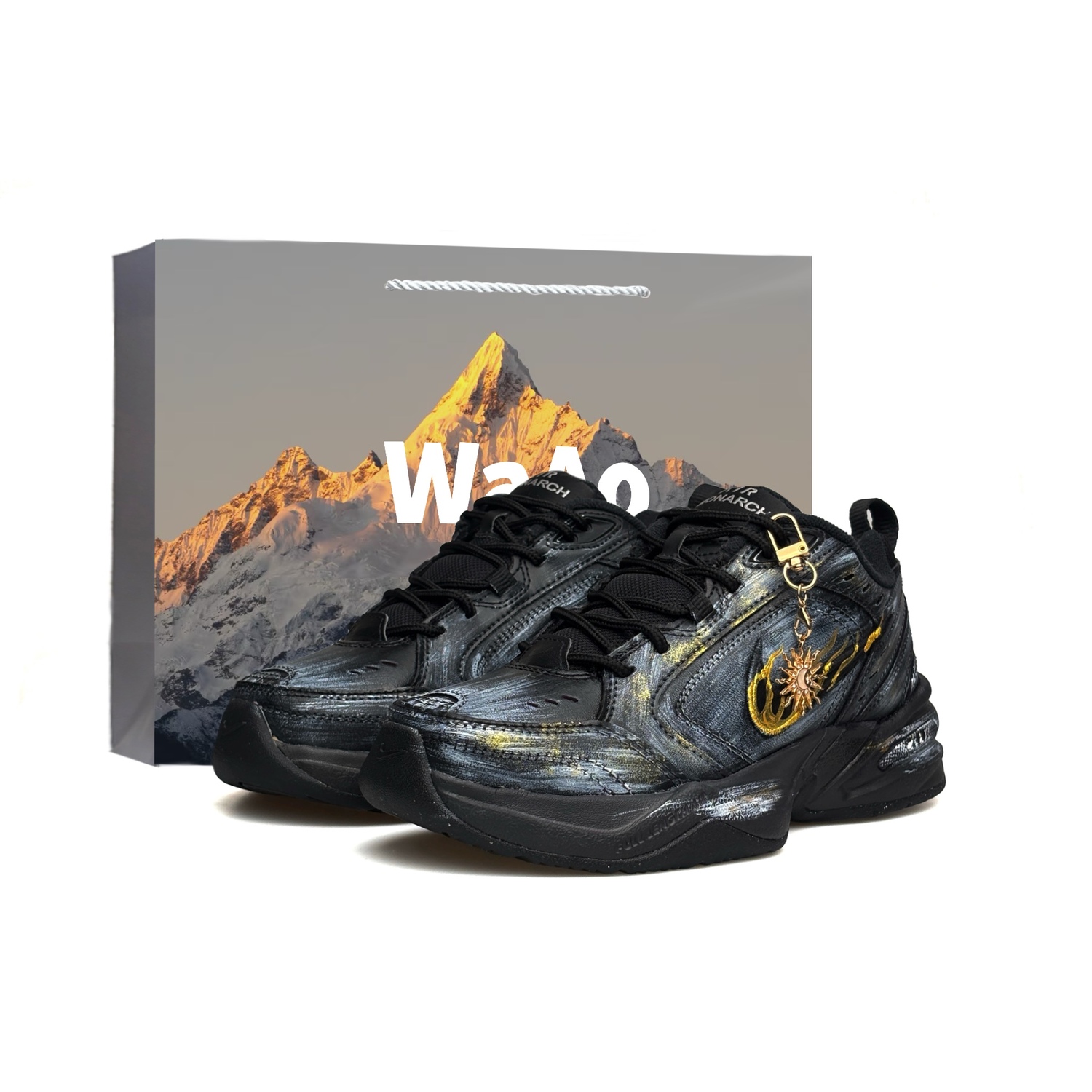 

Nike Air Monarch 4 WAO - кроссовки с увеличенной высотой, износостойкие, противоскользящие, низкие, массивные, унисекс, черный, белый