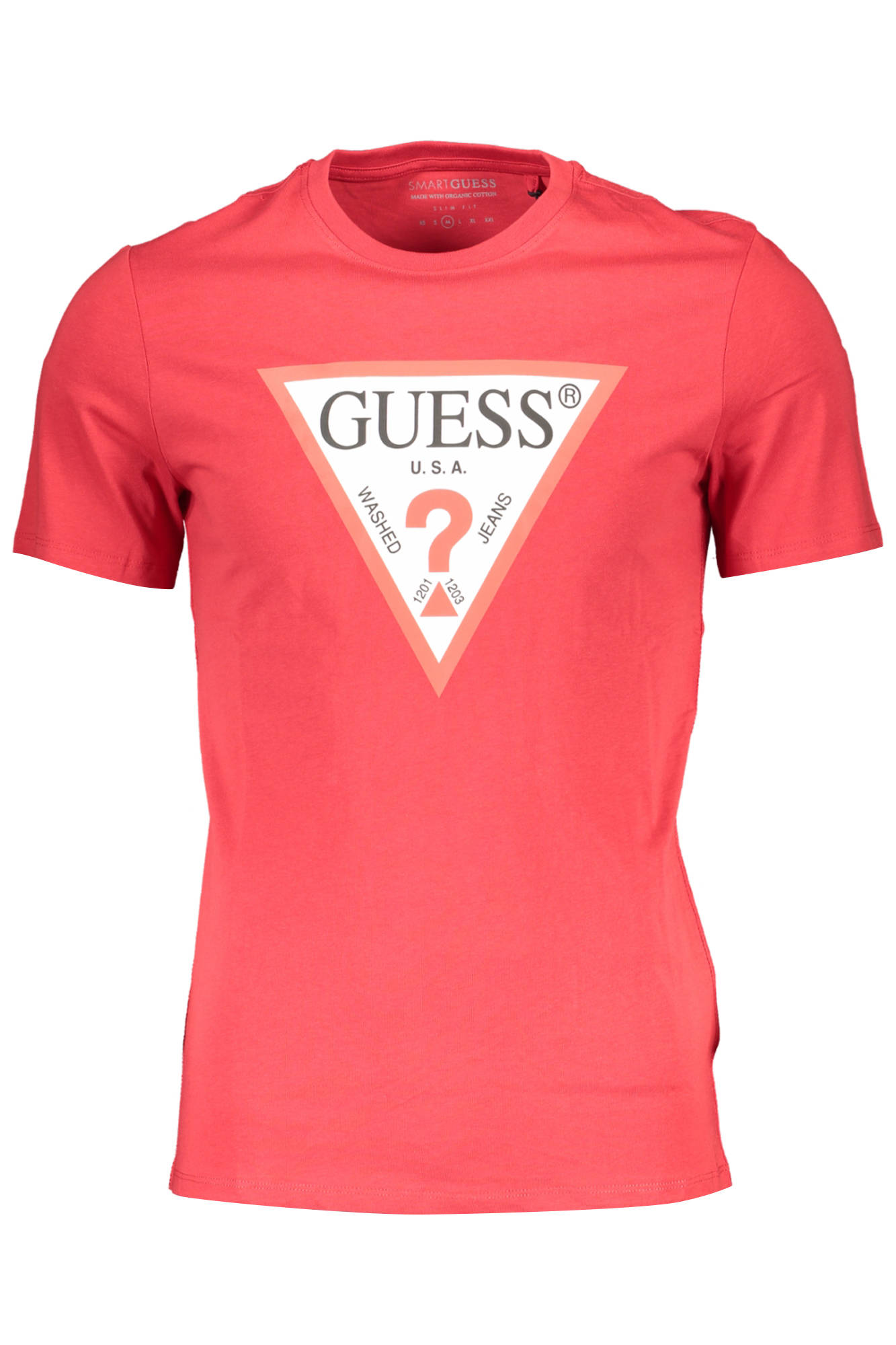 

Мужская футболка Guess Jeans с принтом и круглым вырезом, красный