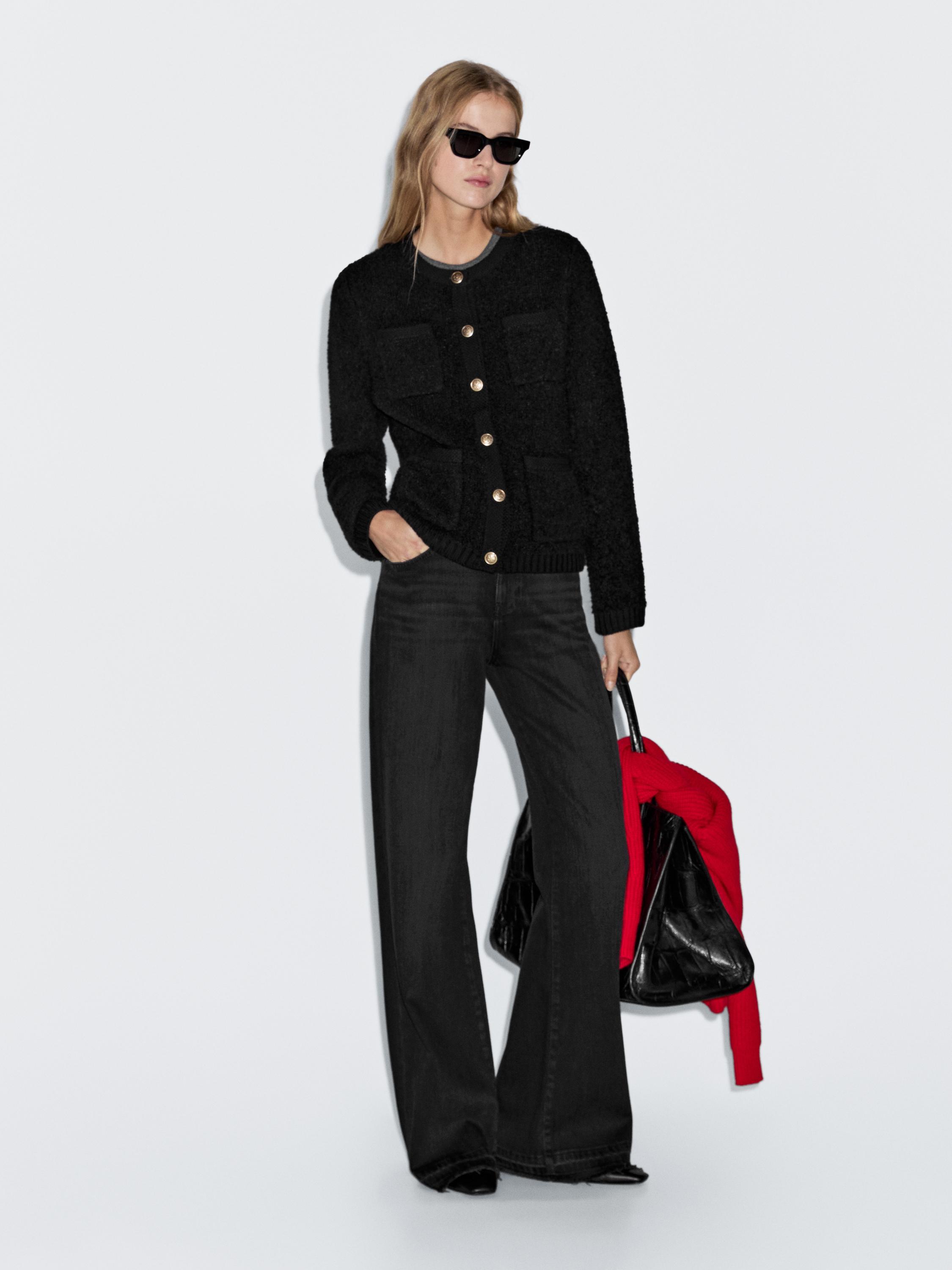 

Кардиган из смесовой шерсти с золотыми пуговицами Massimo Dutti, черный