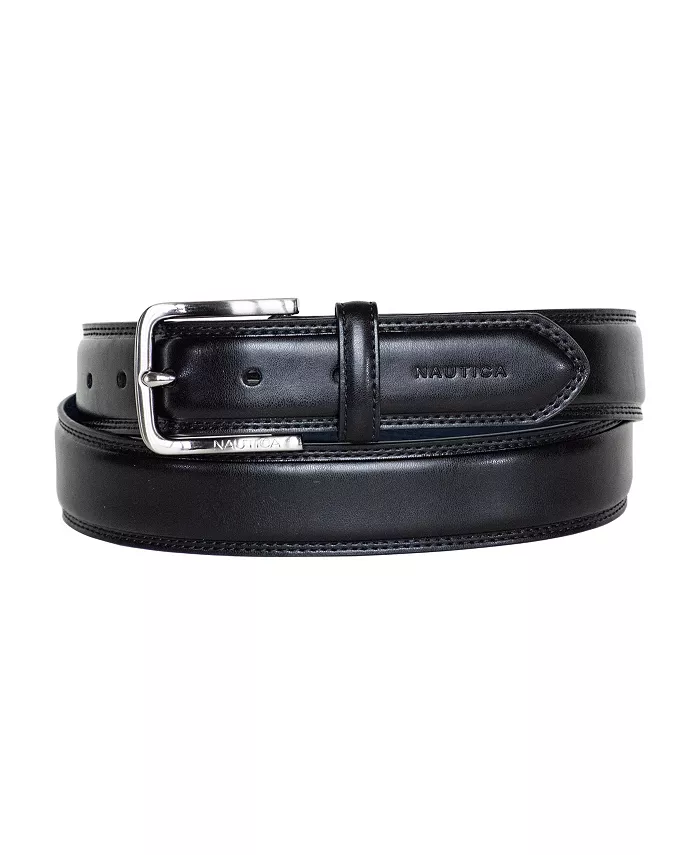 

Мужской кожаный ремень с инкрустированным логотипом и двойной строчкой Nautica, черный