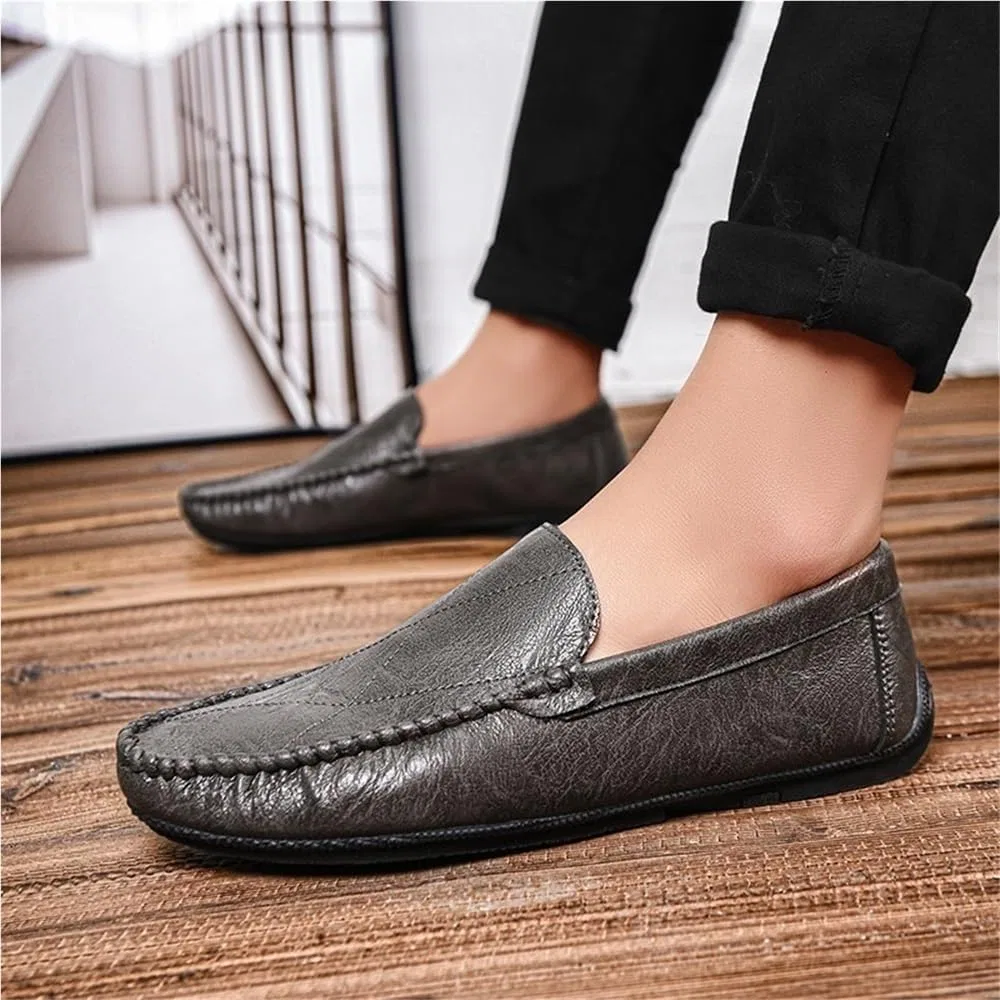 Лоферы кожаные Mens Vegan Leather Loafers Slip On Driving Shoes, серый DHFIRUFSHLO — фото 4