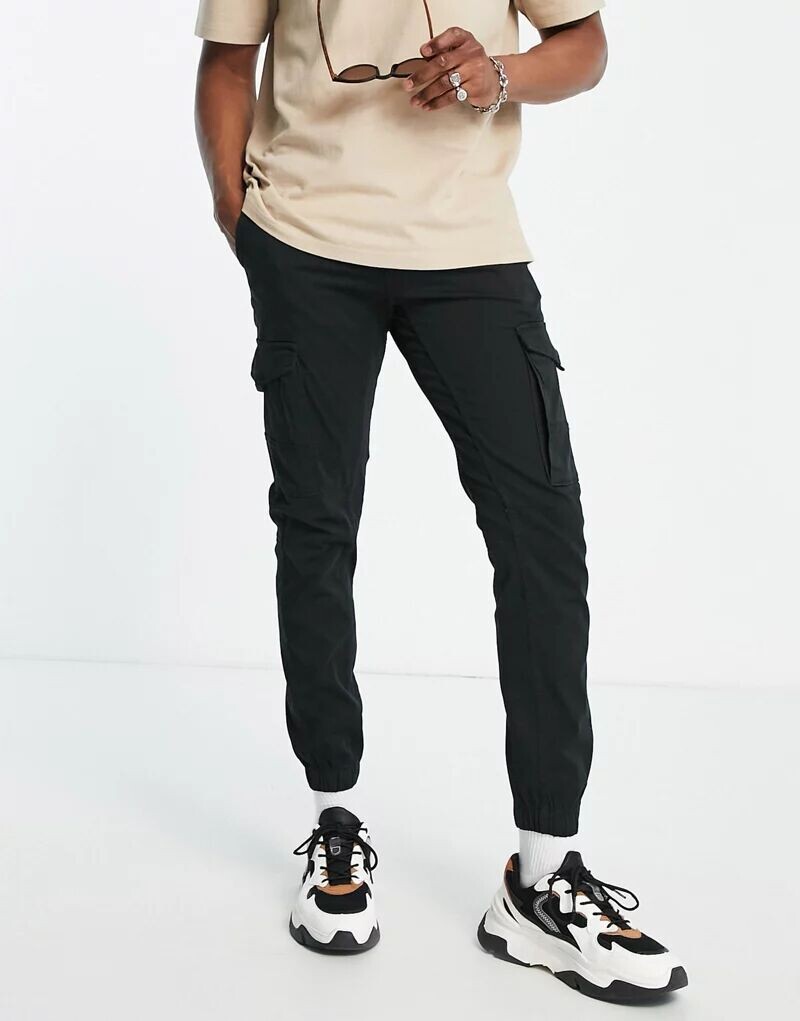 Черные брюки карго с манжетами Jack & Jones Intelligence