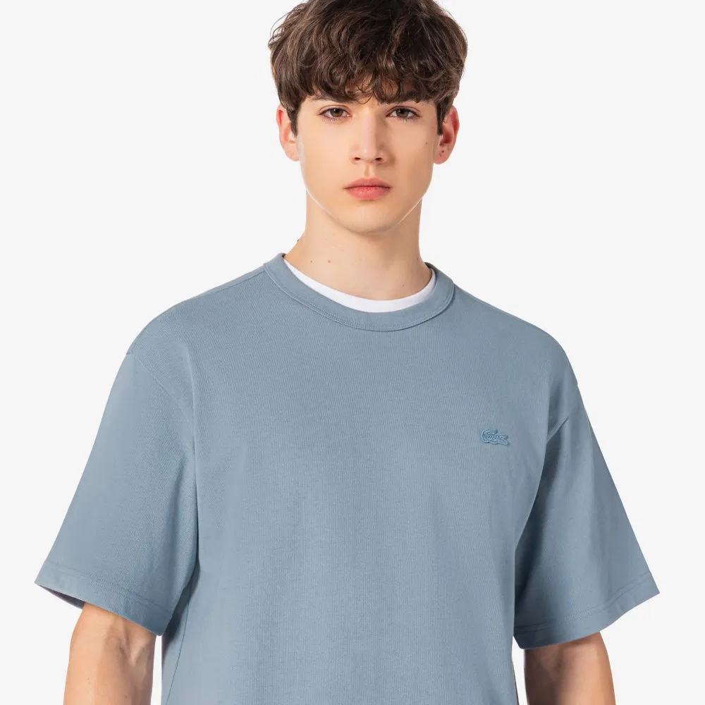 Мужская базовая футболка из плотного джерси, серо-голубая, от Lacoste — фото 2
