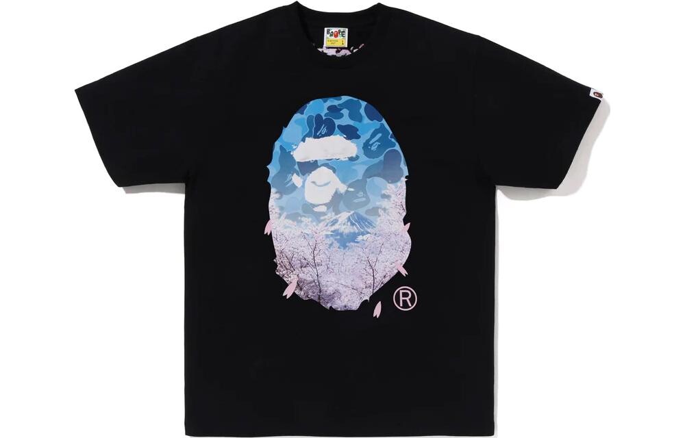 A BATHING APE BAPE Футболка Sakura Photo Ape Head (SS23) Белая, Черный — фото 2