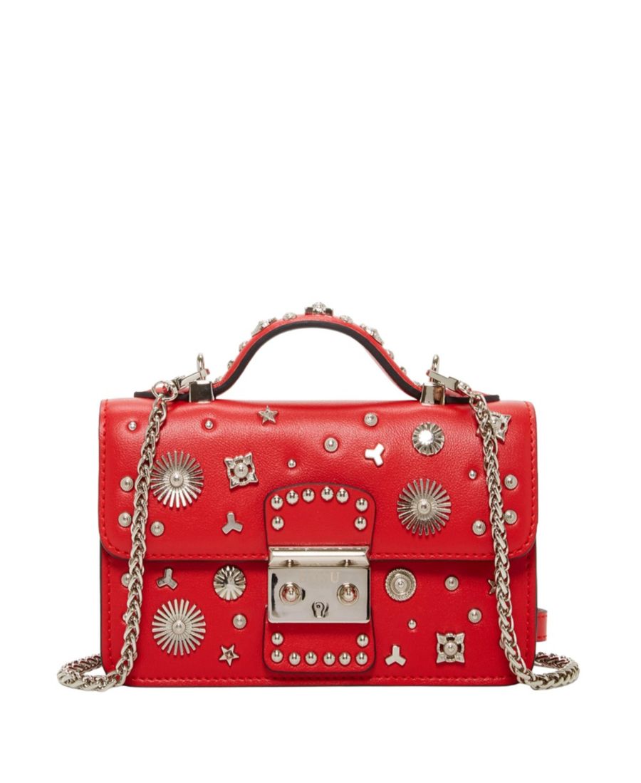 

Маленькая кожаная сумка через плечо, украшенная заклепками, с верхней ручкой, структурированная сумка SUSU, Red