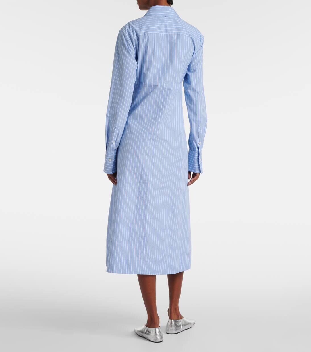 Платье-рубашка из хлопка в тонкую полоску Jil Sander, цвет blue sky — фото 3