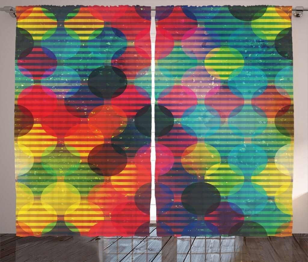 

ABAKUHAUS Digital Rustic Curtain, Футуристические фигуры, Универсальные ленточные шторы для гостиной с петлями и крючками, 280 x 260 см, Разноцветные
