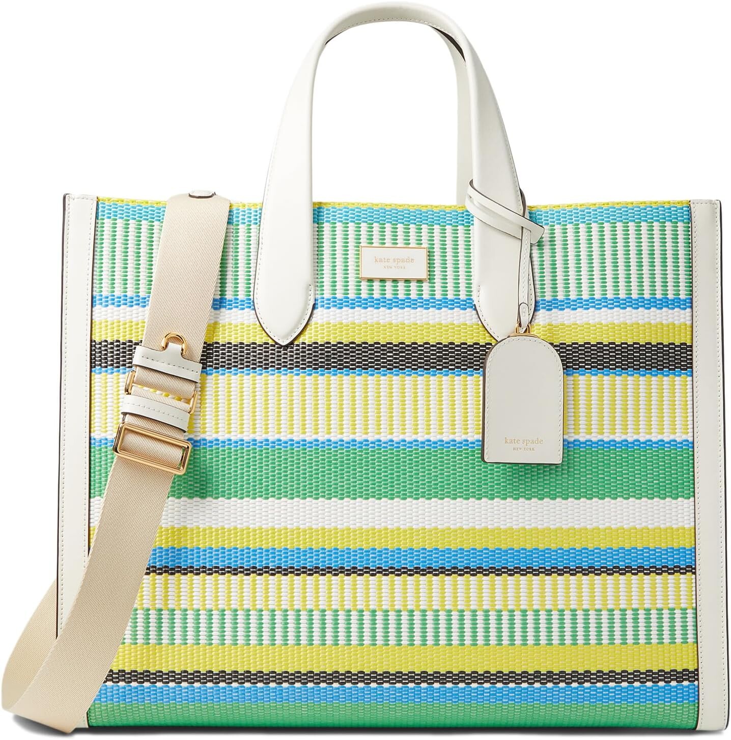 

Сумка-тоут Kate Spade New York Manhattan Striped Woven Straw Large Tote, цвет Green Multi