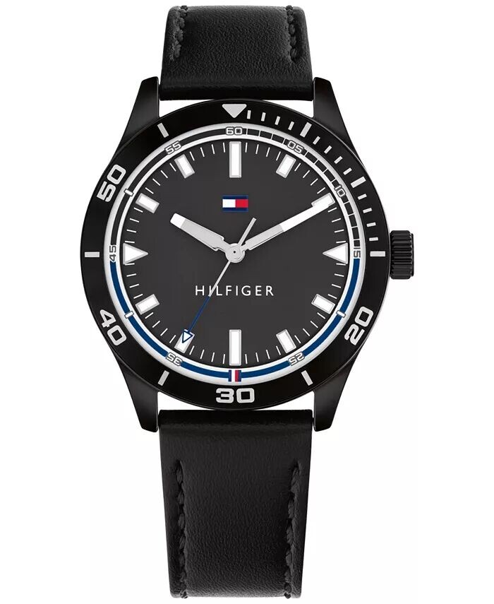 

Мужские часы с черным кожаным ремешком 38 мм Tommy Hilfiger