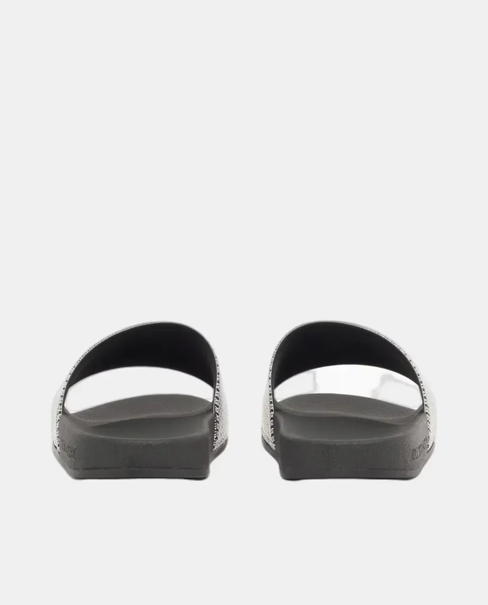 Плоские шлепанцы с логотипом повсюду Armani Exchange, черный — фото 3