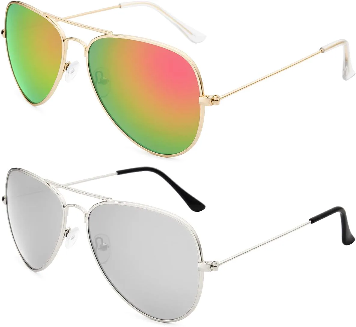 

Солнцезащитные очки Livho для мужчин и женщин, авиаторские, поляризованные, с металлическими зеркальными линзами, защита от УФ-излучения UV 400, Silver+bobble Pink