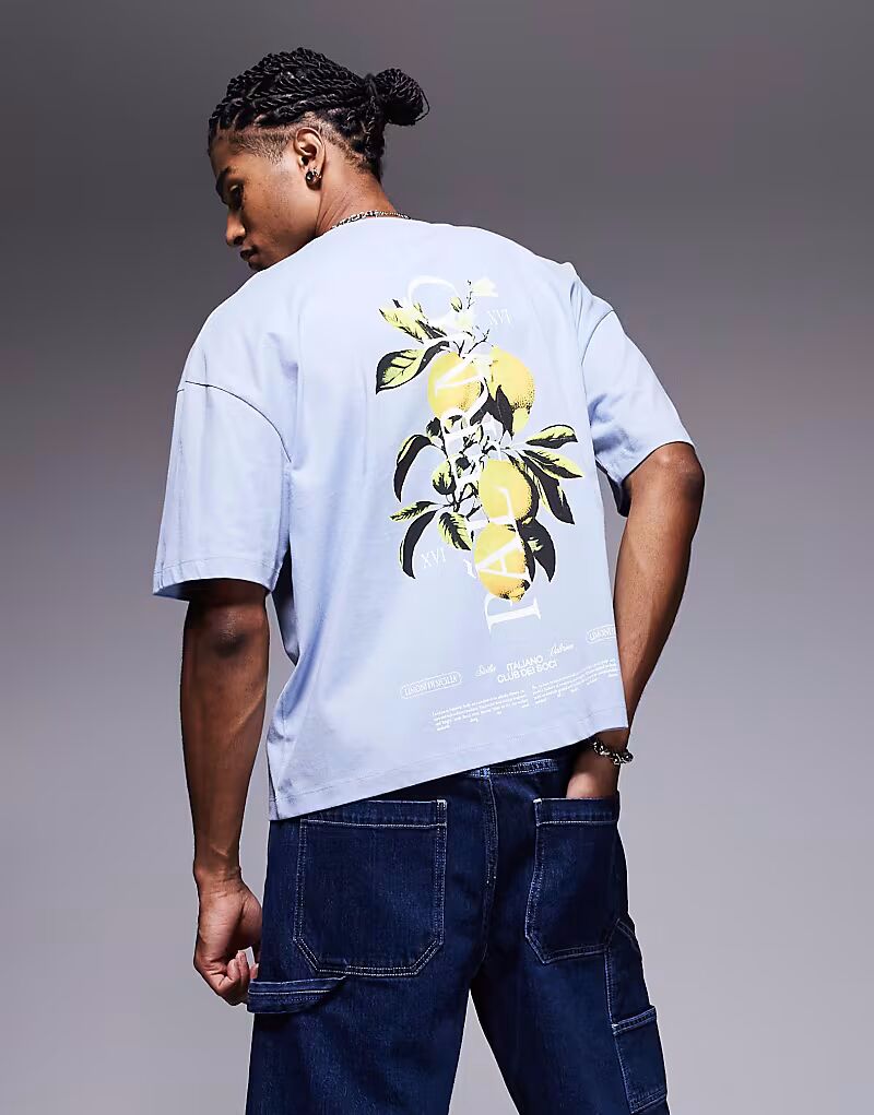 

Футболка свободного кроя ASOS DESIGN с принтом лимона светло-голубого цвета