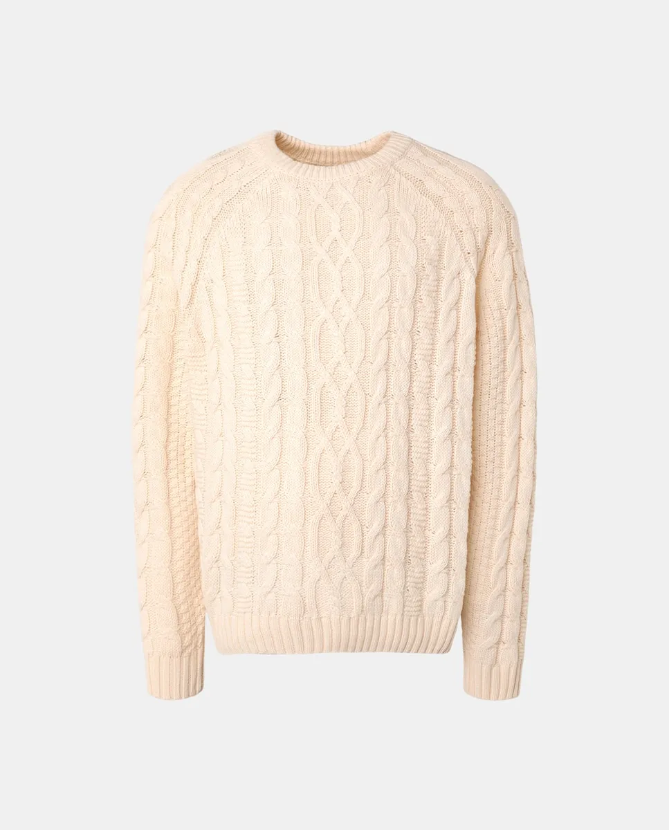 

Мужской джемпер с круглым вырезом и узором аранес Green Coast, экрю