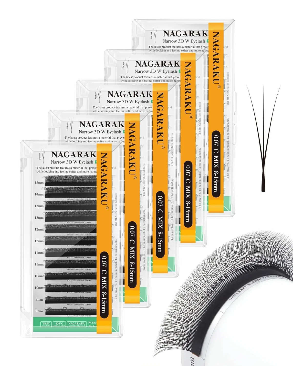 Набор накладных ресниц «3D W Eyelashes» от NAGARAKU Nagaraku, (Total 5 Trays) 0.07 C Black Narrow 3D W Lash